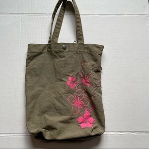 𝅺garage shoulder tote army green and pink